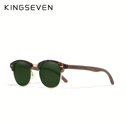 KINGSEVEN Black Walnut Wooden Handmade Semi-Rimless Retro Polarized Eyewear for Men Women