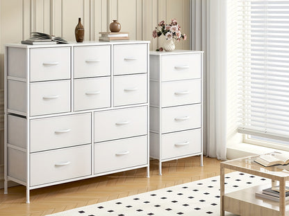A 10-Drawer Dresser Featuring a Robust Metal Structure, MDF Wood Surface, Fabric Drawers, Adjustable Legs, And Anti-Tip Safety Measures - Perfect for Organizing Storage in a Bedroom, Closet, Living Room, Or Office