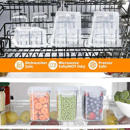 49pcs/21pcs Plastic Food Storage Containers with Gull-Wing Lids & Lids Suitable for Snacks, Noodles, Flour - Rectangular Jars with Sealable Lids, Hand-Washable Kitchen Pantry Organizers for Dry Goods Preservation (Jars + Lids + Pen)