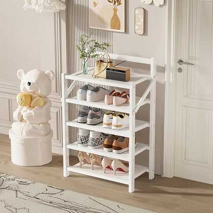 5 Tiers Bamboo Foldable Vertical Shoe Rack, Multifunctional Free Standing Shoe, Portable Space Saving Convenient Small Shoe Racks, Without Installation for Hallways Outdoor Entryway