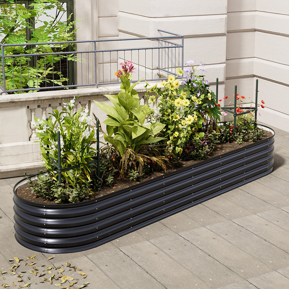 Extra Large Raised Beds for Garden, Oval Planter Box with Plant Climbing Frame, Outdoor Raised Planters for Vegetables, Flowers & Herbs, Bottomless Metal Garden Bed