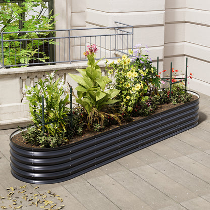 Extra Large Raised Beds for Garden, Oval Planter Box with Plant Climbing Frame, Outdoor Raised Planters for Vegetables, Flowers & Herbs, Bottomless Metal Garden Bed