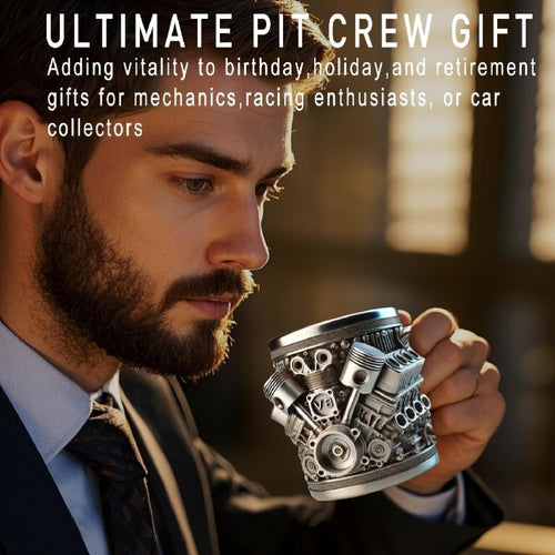 Stainless Steel Cup- V8 Engine Design, 15oz Handmade Durable& Stylish, Perfect for Car Enthusiasts