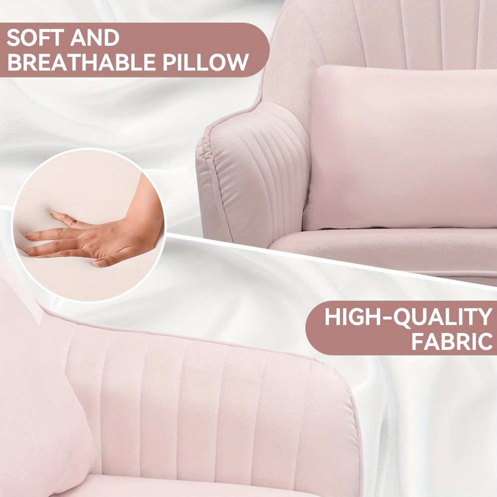 Velvet Swivel Desk Chair with Pillow & Height Adjustment – 360° Rotatable Home Office & Vanity Chair, Memory Foam Seat, Up to 150kg, for Study Room & Bedroom