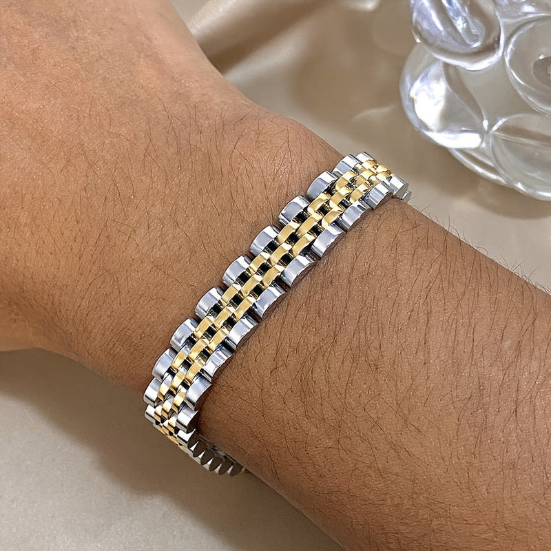 1 Punk Waterproof Stainless Steel Bracelet, Suitable for Women Men and Girls Thick Metal Strap Thick Chain Declaration Bracelet Golden Silvery Fashion Jewelry, Party Accessories, Vintage Bracelet, Father's Day Gift, Valentine's Day Gift