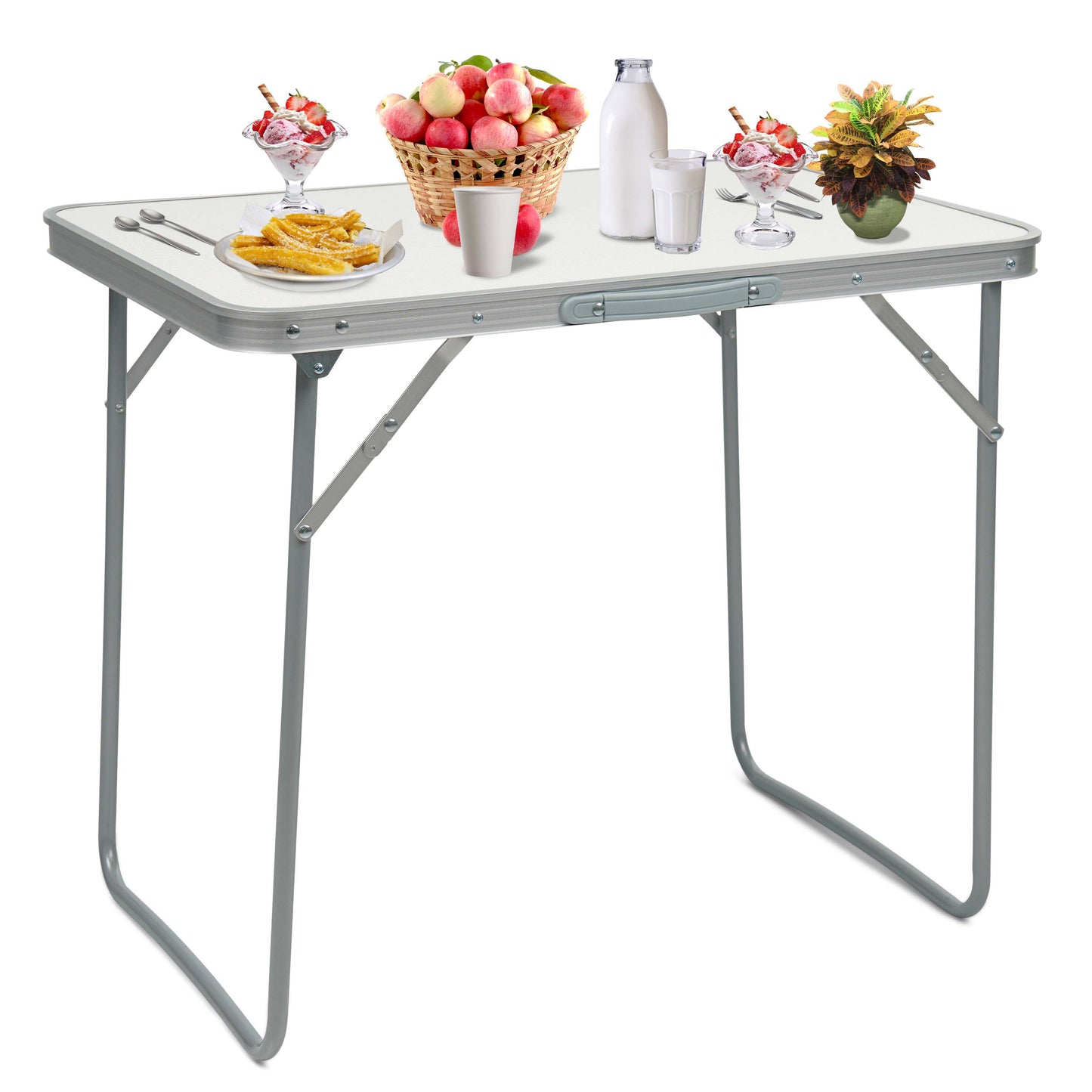 2.3ft Aluminum Folding Picnic Table | Lightweight & Portable Camping Table | Adjustable Height Outdoor Trestle Table for BBQ, Garden, Travel, & Events – Sturdy & Compact