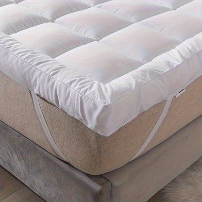 1pc 10cm Deep Mattress Topper, 4Inch Microfiber Overfill, Plush Soft Surface, Four-Corner Elastic Straps for Secure Fit, Anti-Shift & Even Weight Distribution, Fits Single/Double/King/Super King UK Beds
