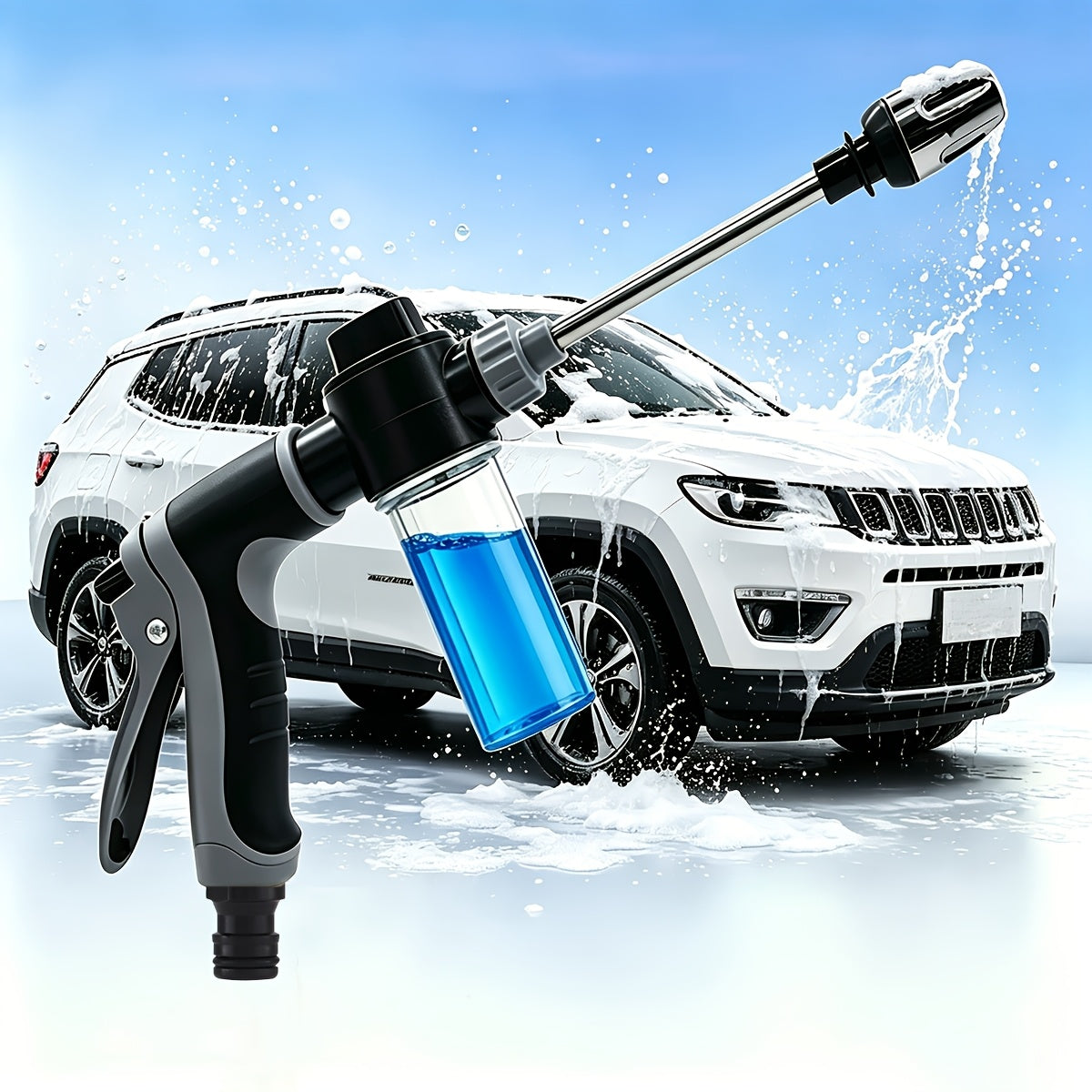 High-Pressure Car Wash Spray Gun With 360° Sprayer Nozzle, Detachable Soap Dispenser, Anti-Slip Grip And Extended Wash Gun, Ideal For Car Cleaning And Garden Watering Applications, Without Battery