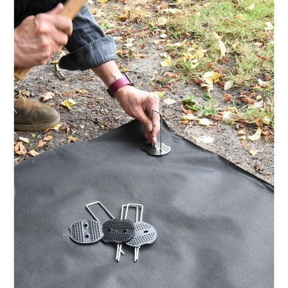 Weed Control Membrane Pegs + 100 Buffer Washers - 6” Galvanized Steel Anchor Pegs for Weed Mat, Landscape Staples, Artificial Grass Pins, Ground Cover Barrier (100-6inch)