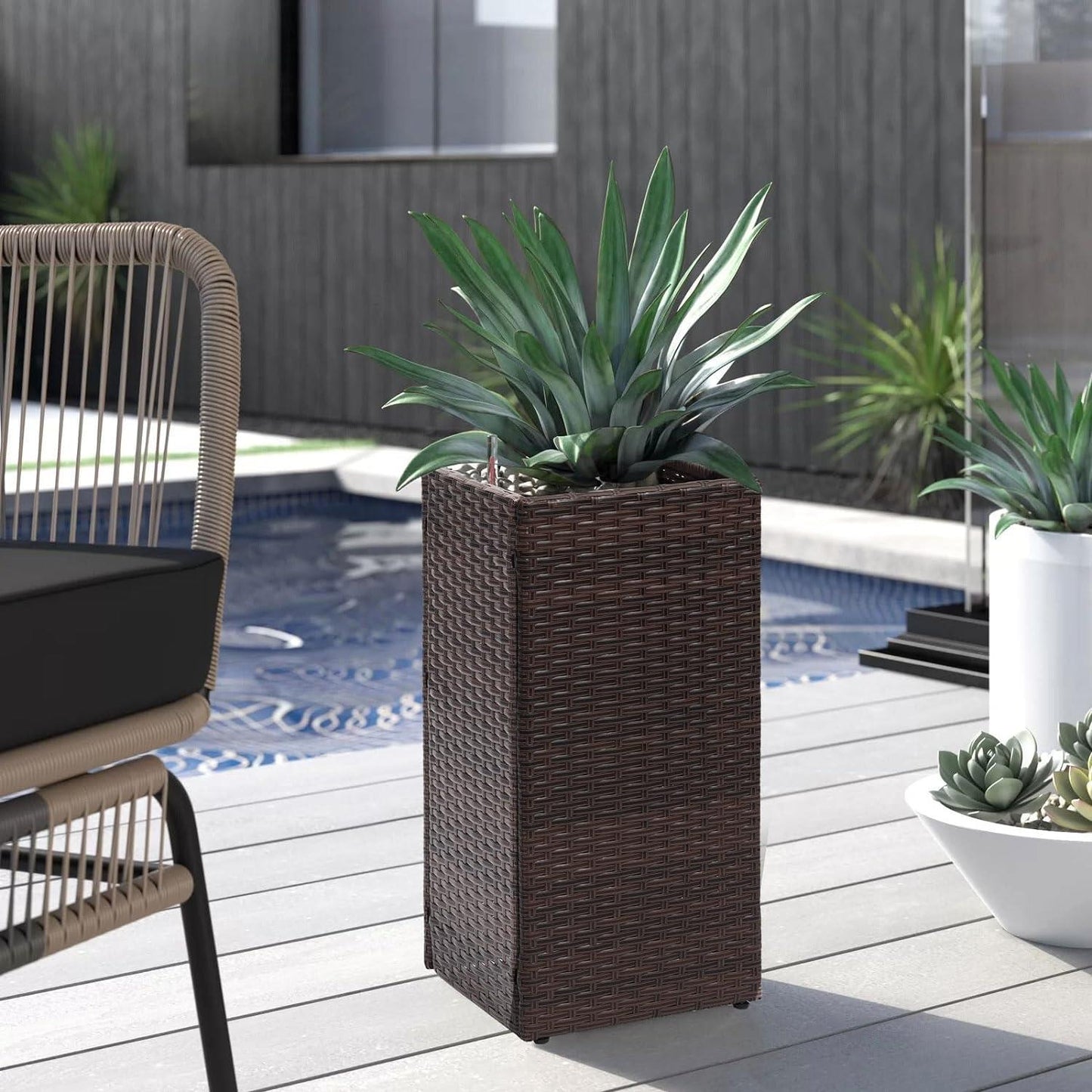 Taylor & Brown 2 Pack Tall Rattan Wicker Planters with Removable Liner, Large Indoor Outdoor Plant Pots 61cm x 30.5cm