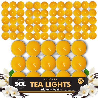 75 Pack Scented Tea Light Candles | Assorted Tealights with 5 Fragrances (Vanilla, Fresh Berries, Peach, Mountain Spring, Lavender) | 4 Hour Burn | Decorative Home & Gift Candle Set