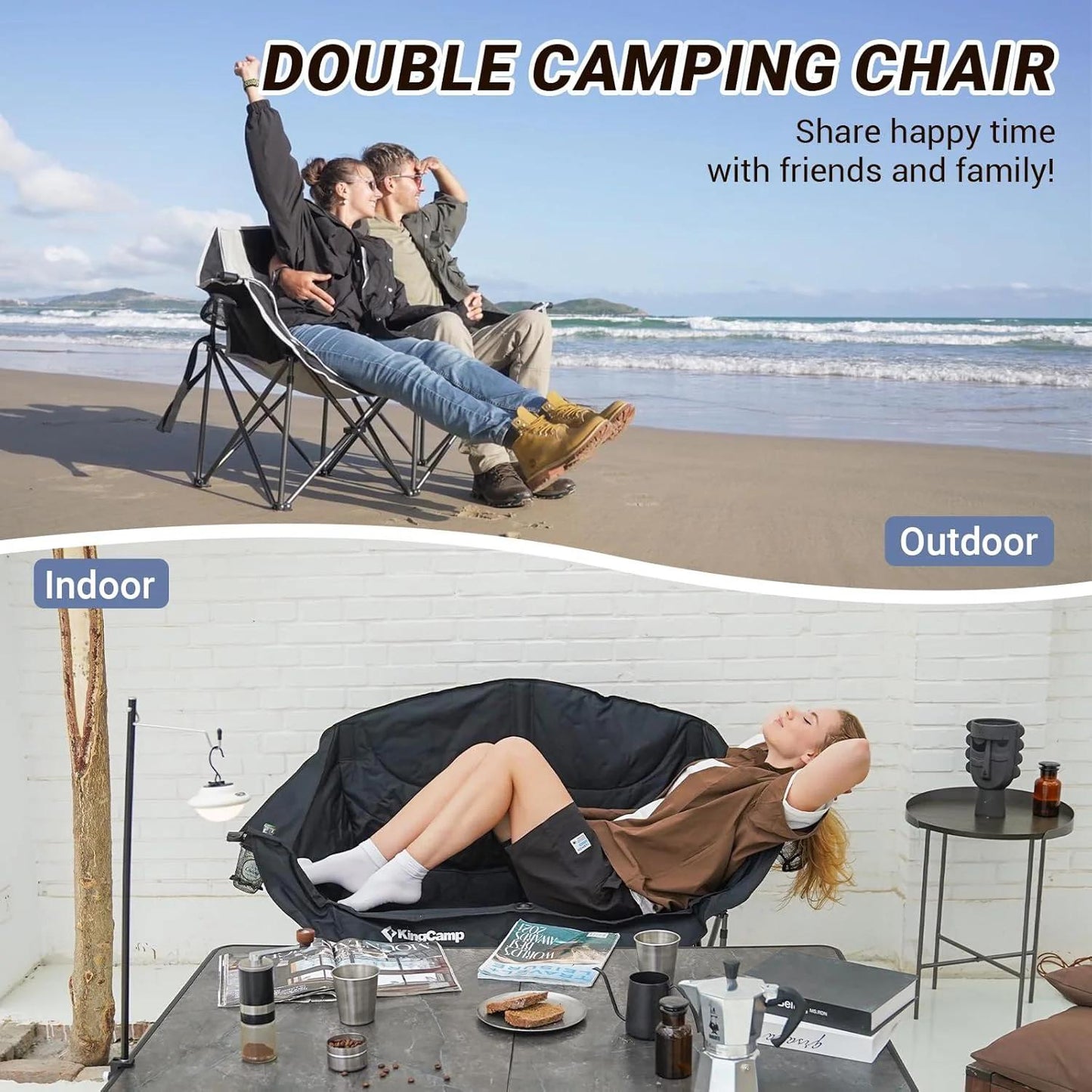 Double Camping Chair with High Back – Foldable & Comfy for Outdoors