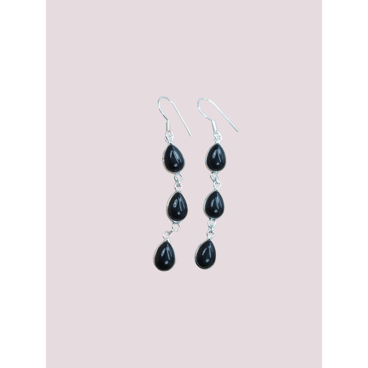 925 Sterling Silver Natural Gemstone 3 stone long Earring, Bezel Set Birthstone Ring, Perfect gift