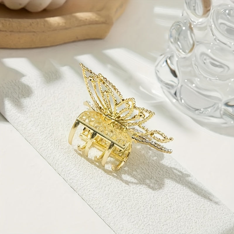 [Elegant Hair Clip] Elegant Hair Clip with a Butterfly Grip, Adorned with Pearls And Rhinestones, Perfect for a Sophisticated Look