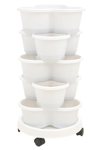 The three-dimensional three-petal flowerpot, strawberry pot, can be multi-layered for vegetable and fruit planting. It is made of pp plastic with five layers, black/ white/ green, and measures 31.5*31.5**13.5cm