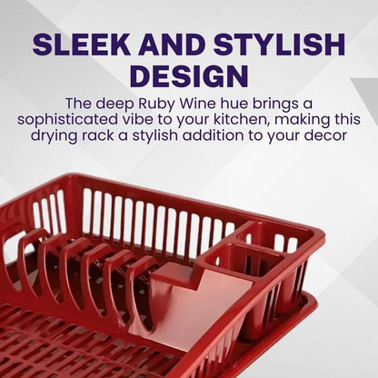 Stylish Dish Drying Rack with Plate Ruby Wine 38.5cm - Durable Plastic Kitchen Organizer Room Utensils - Sturdy