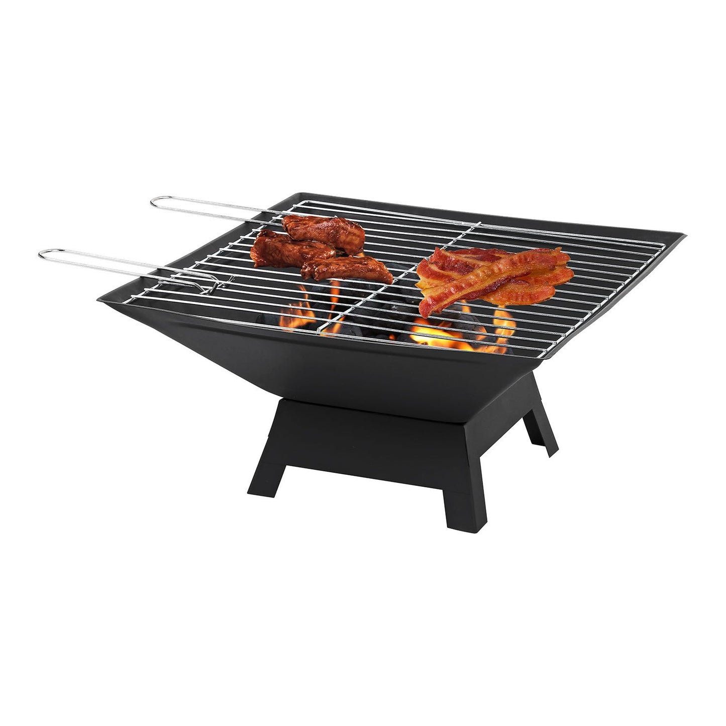 Taylor & Brown Square Fire Pit with BBQ Grill Heater Outdoor Garden Black Barbeque Metal Brazier Patio Decor Firepit Stove Portable Heat Mesh Cover for Camping or Picnics