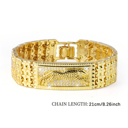 1pc Luxurious and Stylish 18K Gold Plated-plated Copper Bracelet with Leopard and Synthetic Cubic Zirconiaia, an Exquisite Fashion Bracelet Essential for Daily Wear by Both Men and Women