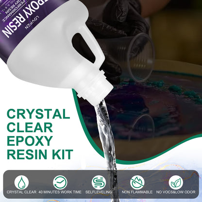 LOVFEN Epoxy Resin Kit Available in 16Oz, 32Oz, 64Oz, 3.79 L, And 7.57 L Sizes, Featuring a 1:1 Mix Ratio. This Crystal Clear Epoxy Is Ideal for Tabletops, Offering a Self-Leveling, Durable, And High-Gloss End Suitable for Casting, Resin Art