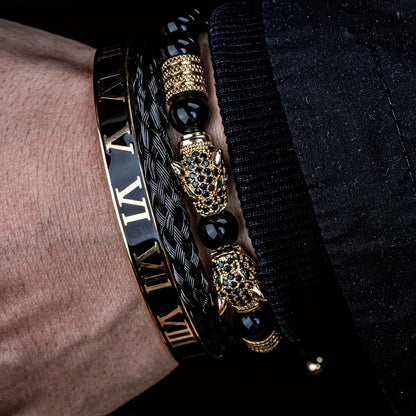 New Trend in Men'S Bracelets Featuring Braided Design, Pave CZ, Double Leopard Head, Enamel, And Jewelry for Men