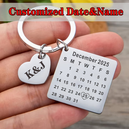 1pc Custom Date Name Stainless Steel Key Chain Couple Wedding Anniversary Romantic Birthday Gift Valentine'S Day Holiday Best Friend Family Classmate Birthday Gift Special Gift MOLANXUAN