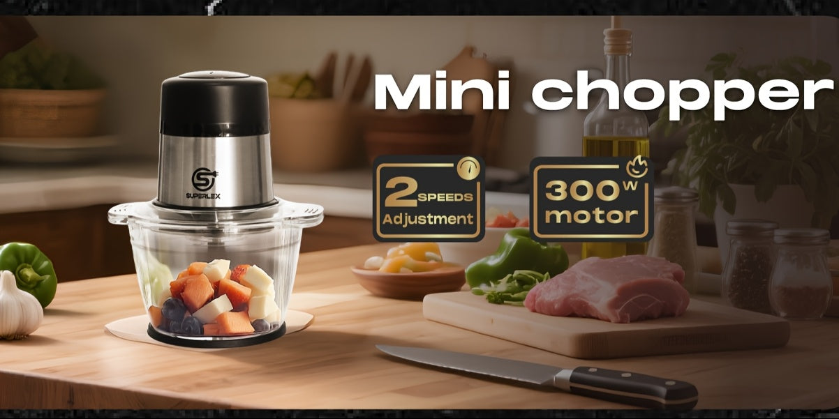 SUPERLEX Mini Chopper 300W Motor 6 Second Quick Mincing Dual Speed Control 1000ml Capacity One Touch Chop