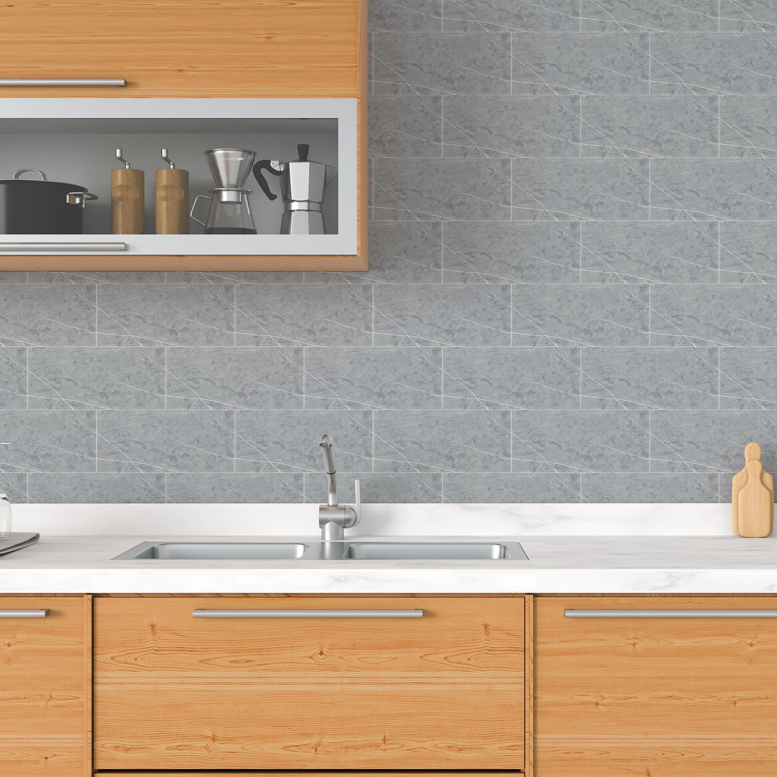 Marble Peel-and-Stick Wall Tiles - 32-Piece 60 x 30cm Set