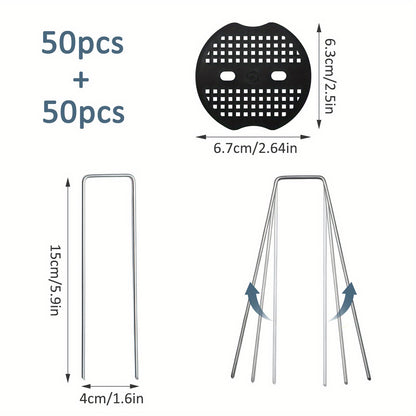 100pcs 50pcs U-shaped Ground Spikes + 50pcs Mat U-shaped Ground Spikes Lawn Ground Covering Nails Outdoor Tent Nails Garden Carpet Nails Nails Anti-grass Ground Nails
