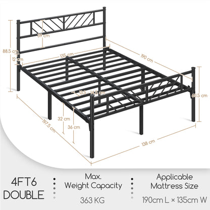 Costoffs Metal Platform Bed Frame, Single/Double/King Sizes, Mattress Foundation with Arrow Design Headboard & Footboard, Built-in Steel Slats, 32cm Underbed Storage, No Box Spring Needed, Black/White