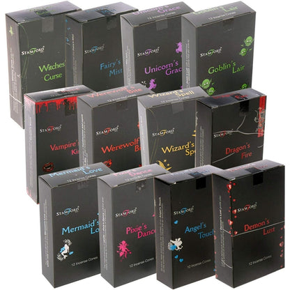 Stamford Black Incense Cones Mixed Variety Pack 144 Cones (12 Boxes x 12 Cones) Aromatic Fragrance Sampler Set