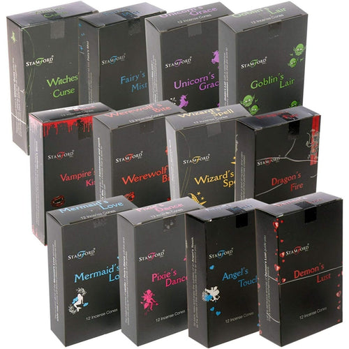 Stamford Black Incense Cones Mixed Variety Pack 144 Cones (12 Boxes x 12 Cones) Aromatic Fragrance Sampler Set