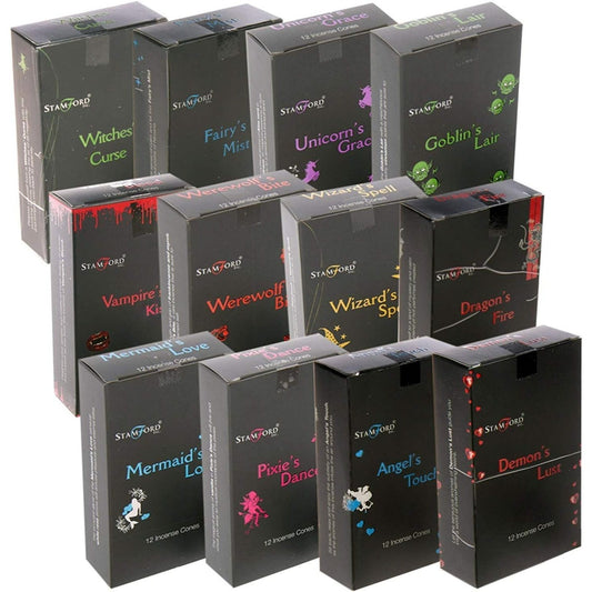 Stamford Black Incense Cones Mixed Variety Pack 144 Cones (12 Boxes x 12 Cones) Aromatic Fragrance Sampler Set