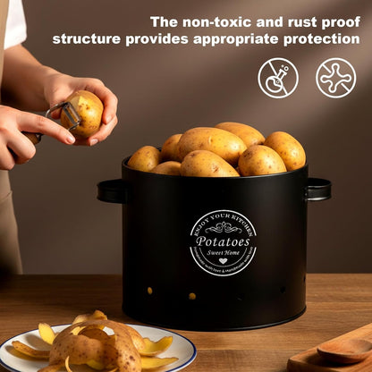 Retro Canister Set of 3 – Potato, Onion, Garlic Storage Containers – Stylish Metal Tins for Kitchen Pantry – Fresh Vegetable Keeper
