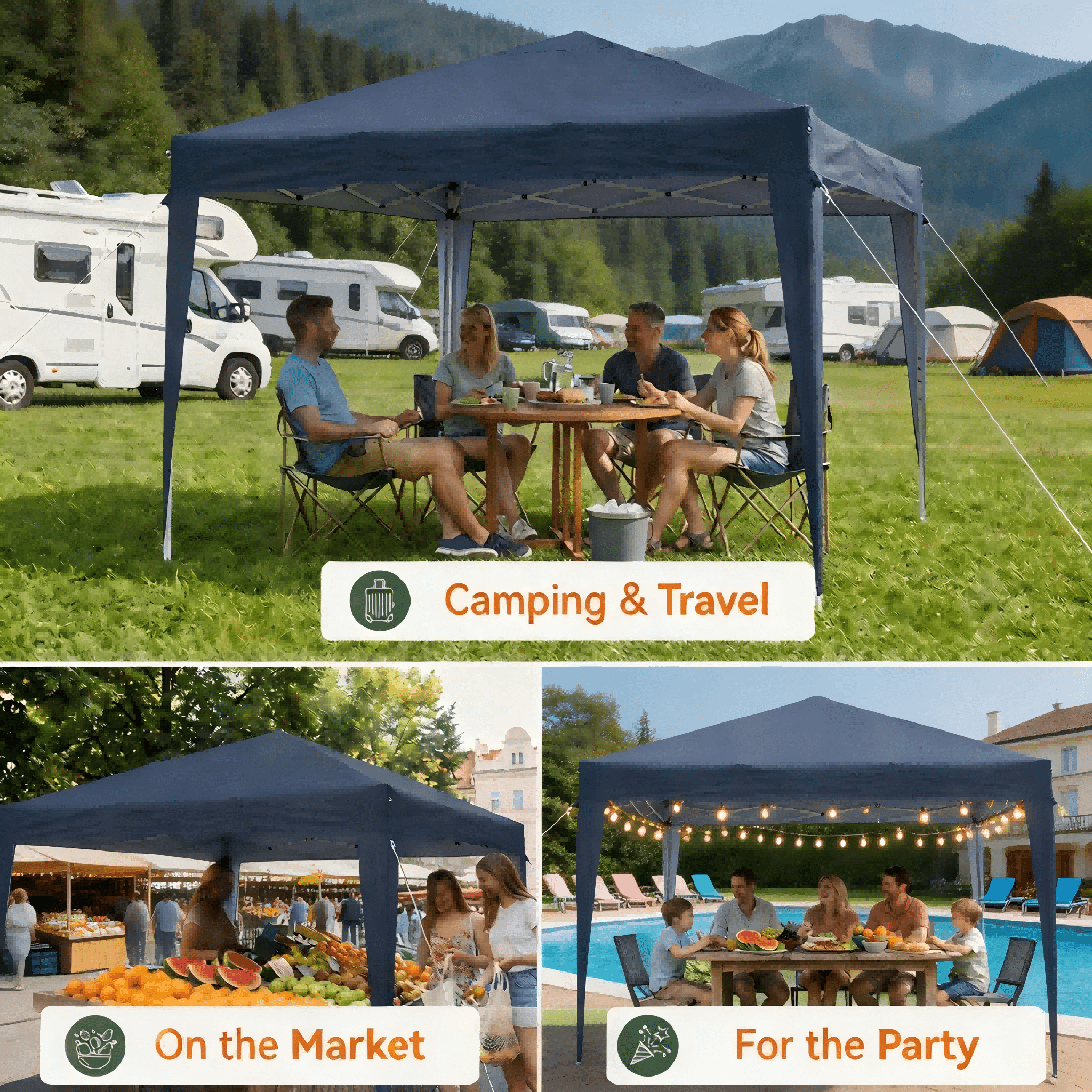 Instant Pop Up Gazebo 2x2m & 3x3m – One Person Setup, UPF50+ UV Protection, Steel Frame Outdoor Canopy Tent for Garden, Party, Market & Camping UK