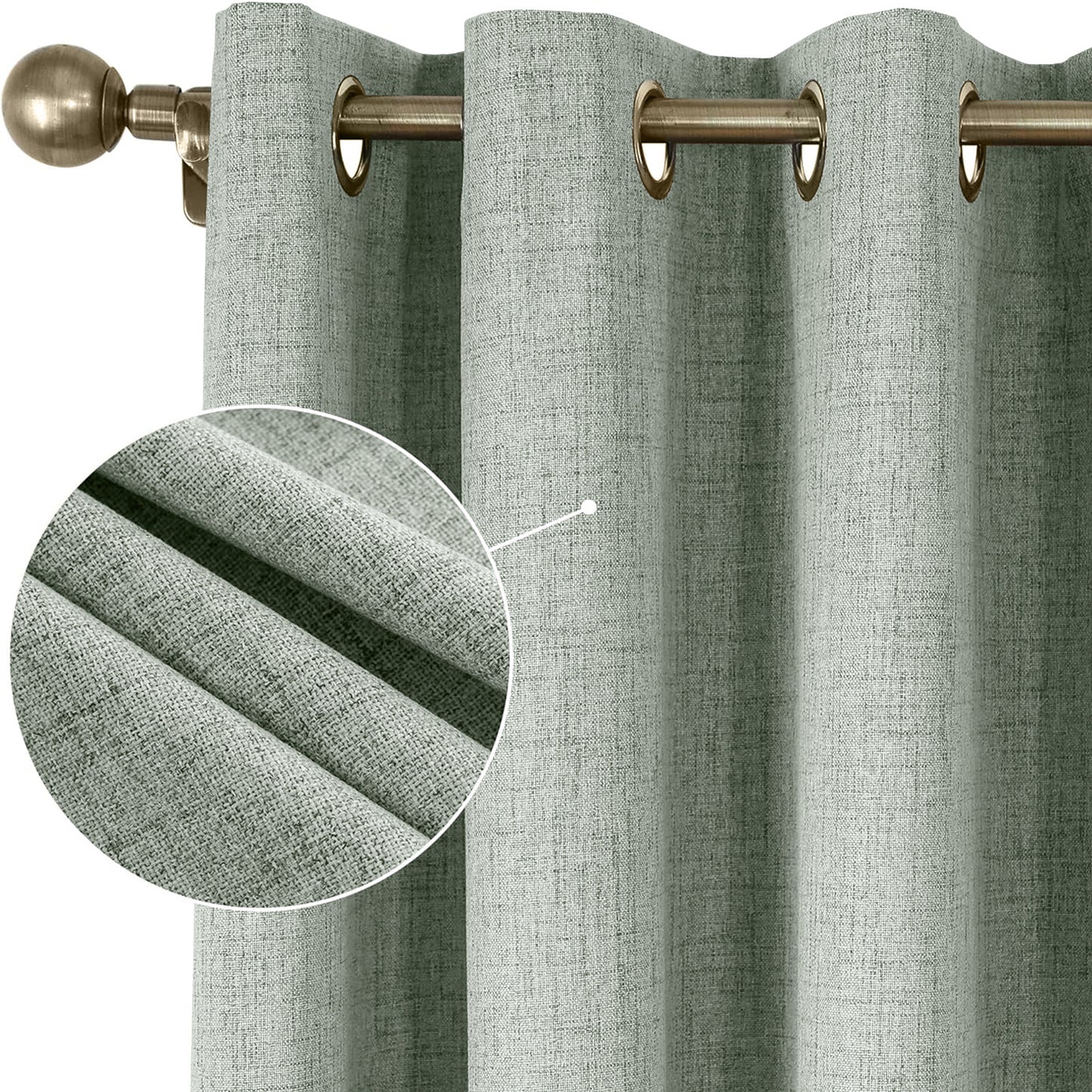 2pcs Linen Textured Blackout Curtains – Linen-Look Coated Thick Fabric Grommet Top Drapes for Bedroom & Living Room, Noise Reducing Energy Saving Window Panels for Home Decor 135GSM