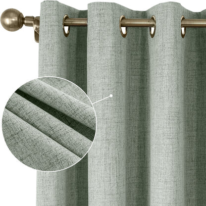 2pcs Linen Textured Blackout Curtains – Linen-Look Coated Thick Fabric Grommet Top Drapes for Bedroom & Living Room, Noise Reducing Energy Saving Window Panels for Home Decor 135GSM