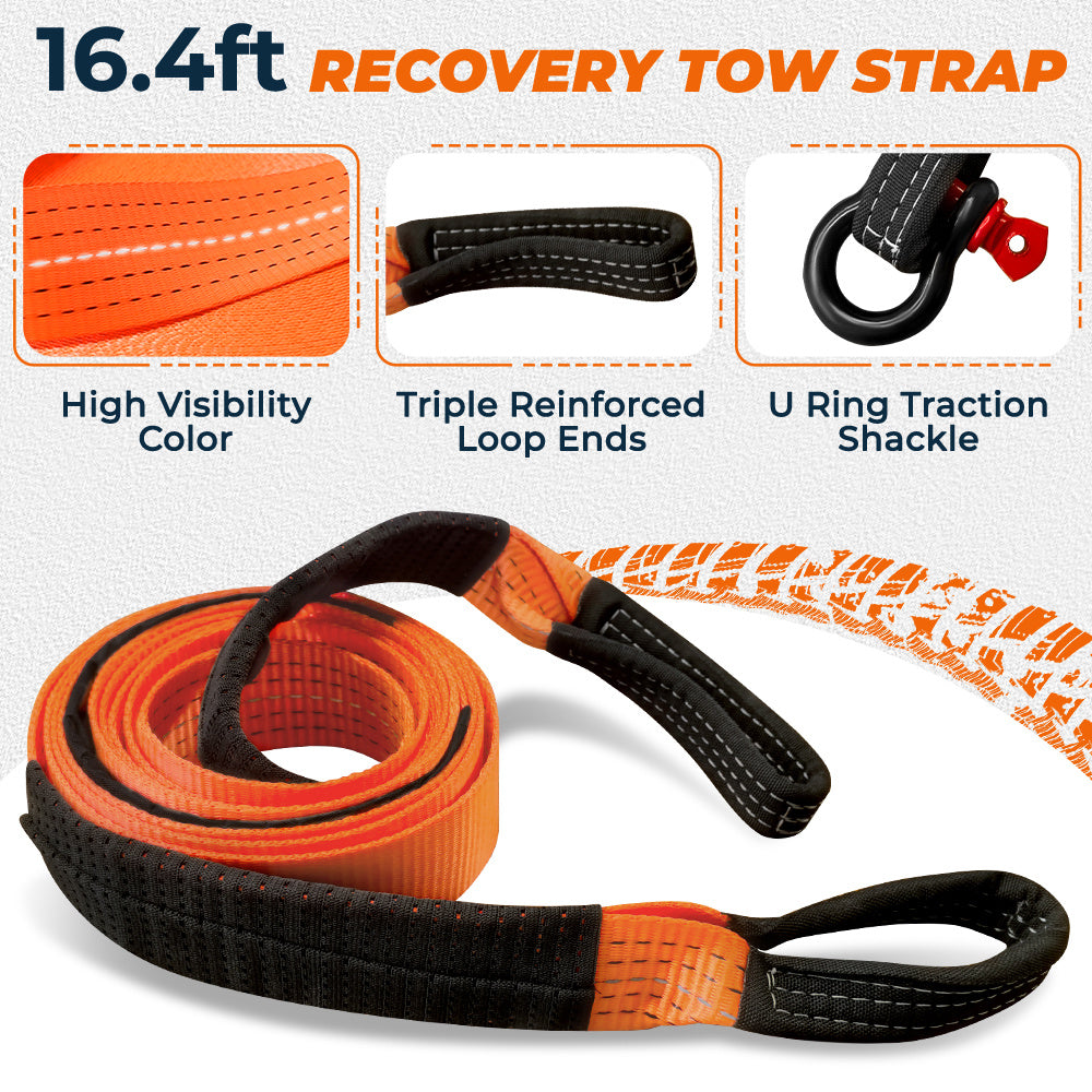 Heavy Duty Tow & Recovery Rope Set for Off-Road & SUVs, Off-Road Recovery Rope Kit, High Strength with 2* Hooks & Storage Bag, Gloves - Essential for for SUV, Truck, Car, Camping, Overlanding & Emergency Vehicle Rescue. Best Value Emergency Towing Solutio