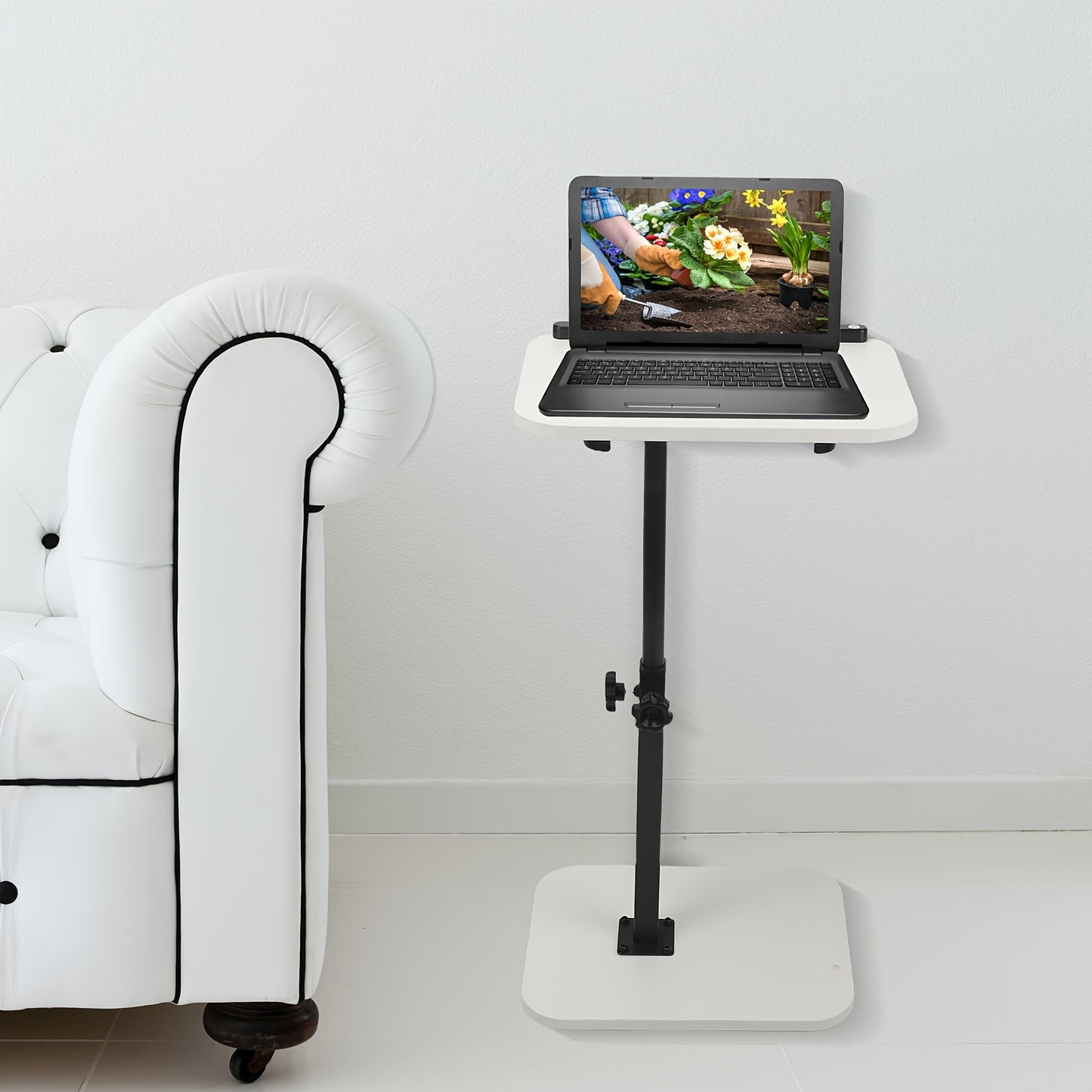 360° Rotating C-Shaped Side Table with Adjustable Height. Compact Stable Laptop Table, Strong Weight Capacity, Built In Storage, Durable Metal Hardwood Adjustable Side Table for Sofa, Bed, Or Bathtub for Home Desk, Coffee Table And Bedside Sofa