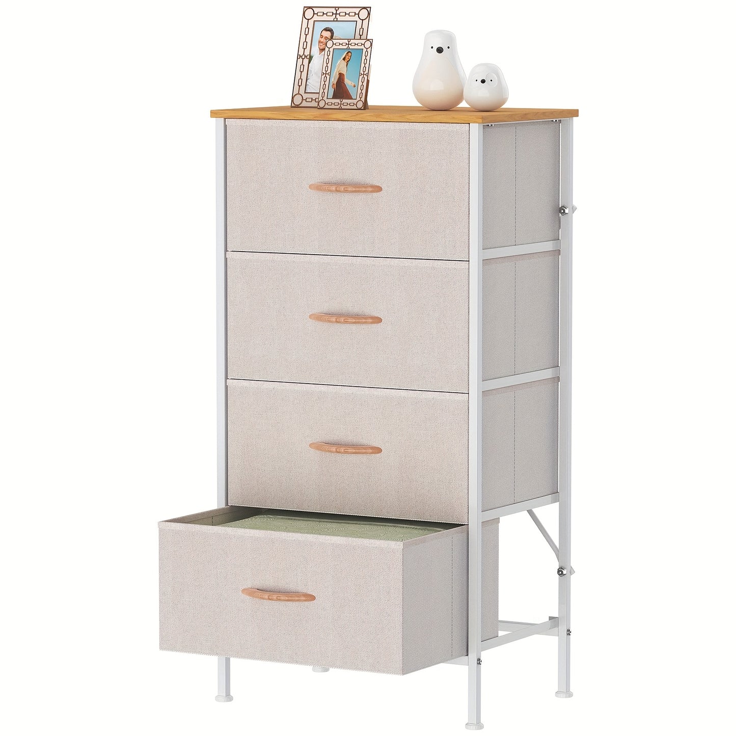 4-Drawer Dresser Storage Cabinet with Metal Frame & MDF Top, Adjustable Feet, Anti-Tip Safety - Stylish And Spacious Storage Unit for Bedroom Or Living Room (44.96cm X 29.97cm X 90.93cm)