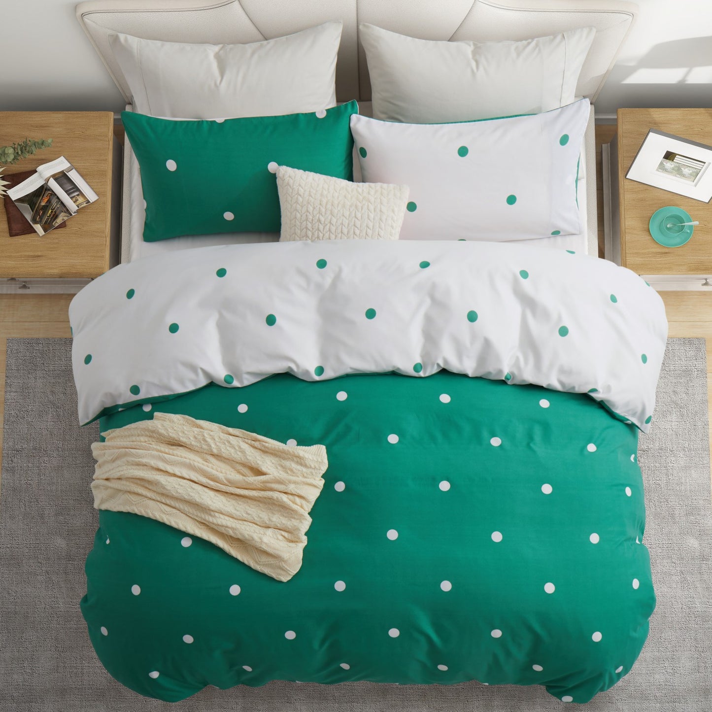 3pcs Polka Dot Printed Reversible Duvet Cover Set - with Pillowcases Soft & Breathable Microfiber, Button Closer, Machine Washable, wrinkle free & Durable – perfect for Bedroom, Guest Room All Sizes Available