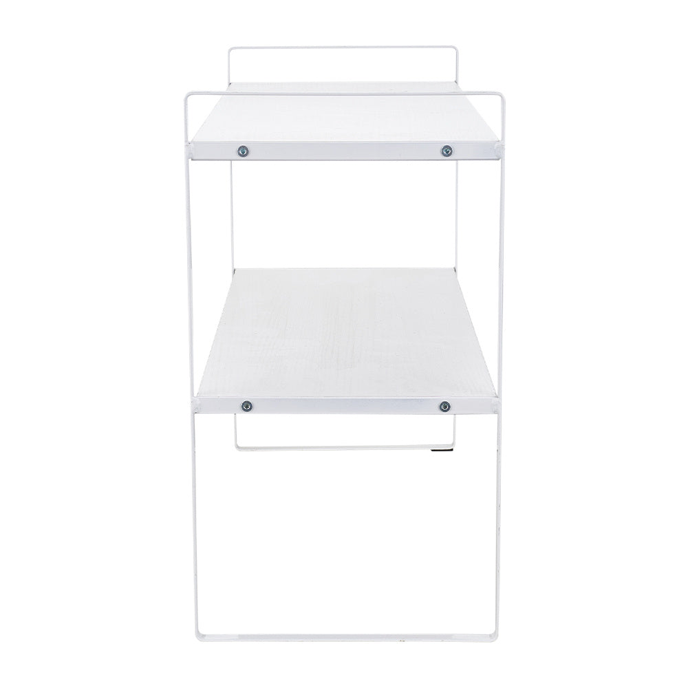 Multi-Tier Storage Rack, Mug Shelves for Desks, Black/White/Natural Wooden and Metal Countertop Organizer Shelf, Display Rack, Perfect for Dormitories Home Office Kitchen Bathroom