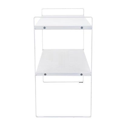 Multi-Tier Storage Rack, Mug Shelves for Desks, Black/White/Natural Wooden and Metal Countertop Organizer Shelf, Display Rack, Perfect for Dormitories Home Office Kitchen Bathroom