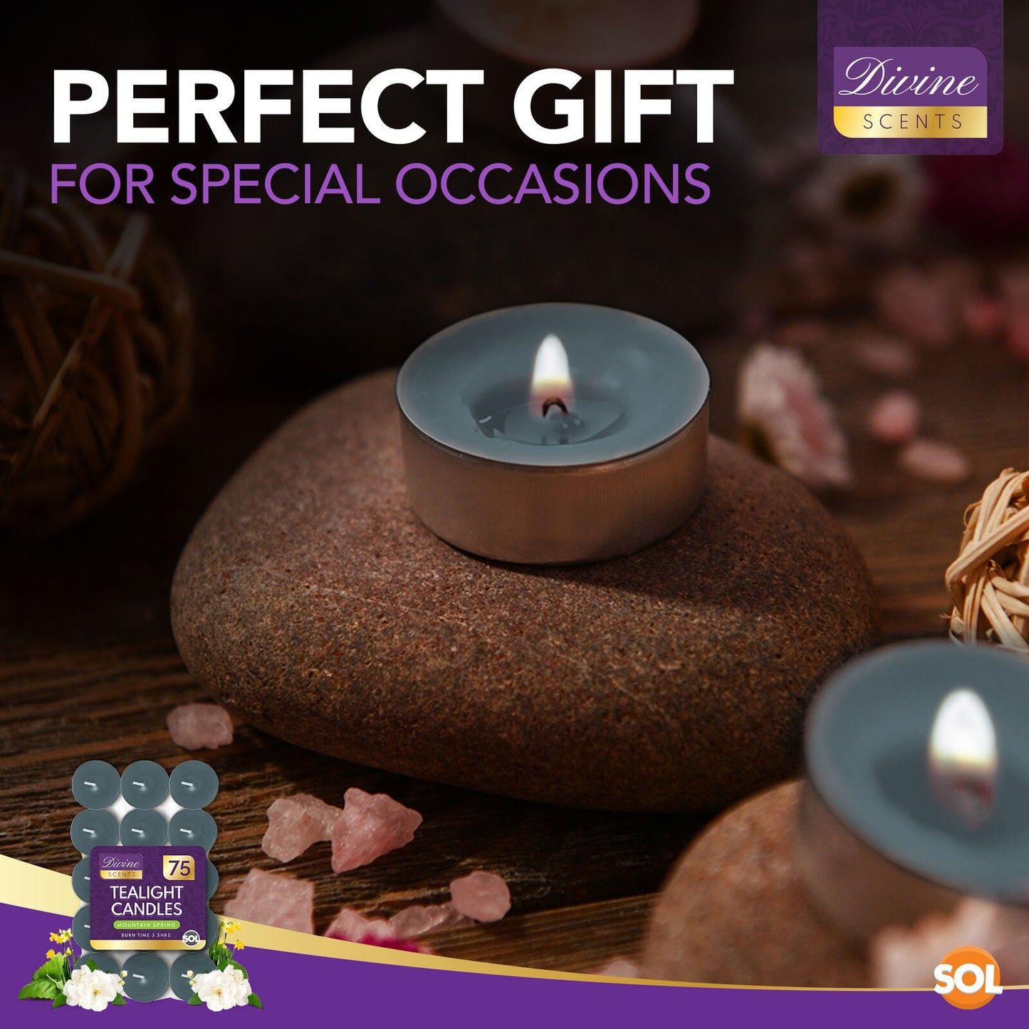 75 Pack Scented Tea Light Candles | Assorted Tealights with 5 Fragrances (Vanilla, Fresh Berries, Peach, Mountain Spring, Lavender) | 4 Hour Burn | Decorative Home & Gift Candle Set