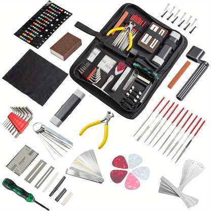 Guitar Maintenance Tools Kit – Guitar Repair & Cleaning Kit with String Winder, Cutter, Fret Files, Screwdriver – Guitar Tool Set for Acoustic, Electric, Bass Guitars for Beginners Musicians