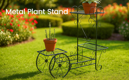 3 Tier Metal Plant Stand Indoor Outdoor, Decorative Flower Pot Display Rack Floor Standing Iron Planter Shelf for Garden, Balcony, Patio, Home Décor, Holds 4 Flower Pots