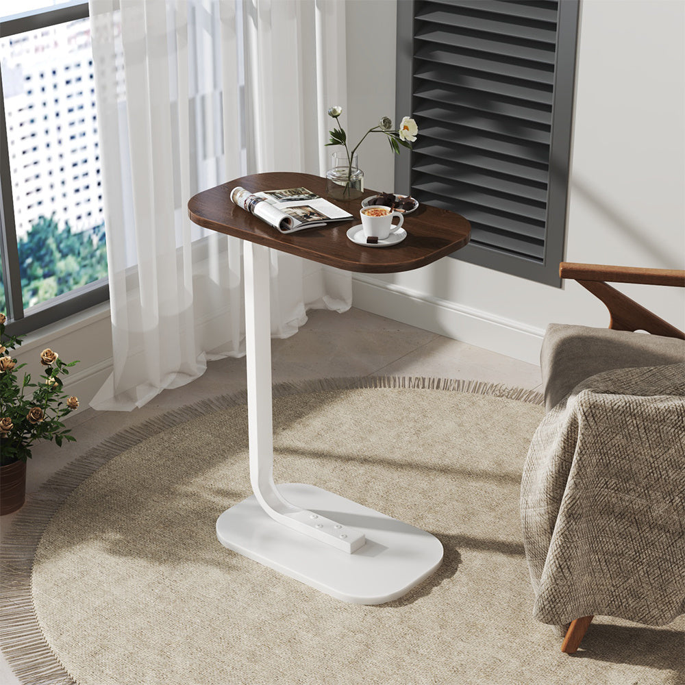 1pc Modern C-Shaped Sofa Side Table & Coffee Table - 45x30x60CM, Durable Wood & Iron Construction, Walnut/White - Sturdy Frame for Living Room, Bedroom, Garden, RV & Balcony Decor