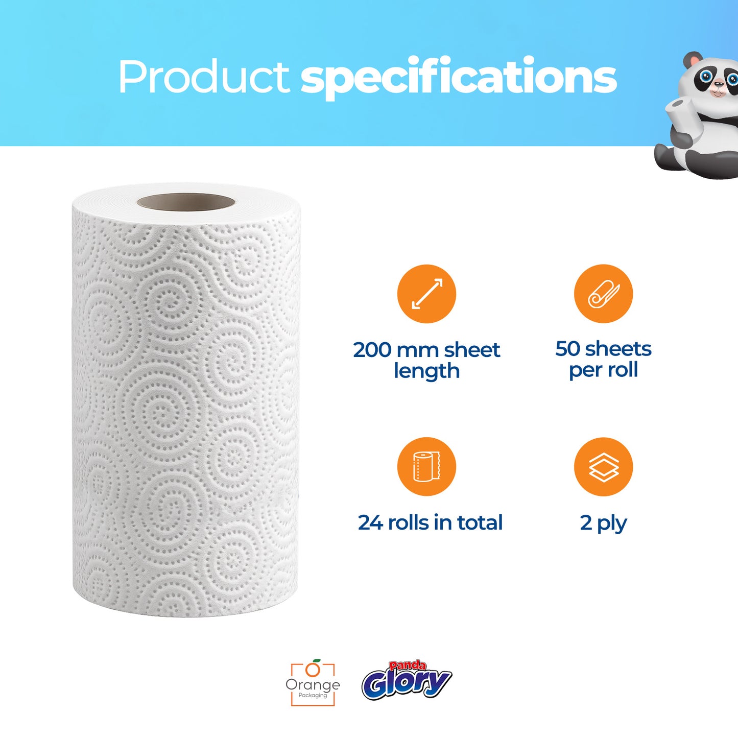 Panda Glory Kitchen Roll – 24 Rolls 3-Ply Paper Towels, Ultra Absorbent & Strong, Bulk Buy for Home, Office & Commercial Use, Ideal for Cleaning, Spills, Cooking & Wiping, Cost-Effective Household Essentials with Soft Touch & Long-Lasting Performance