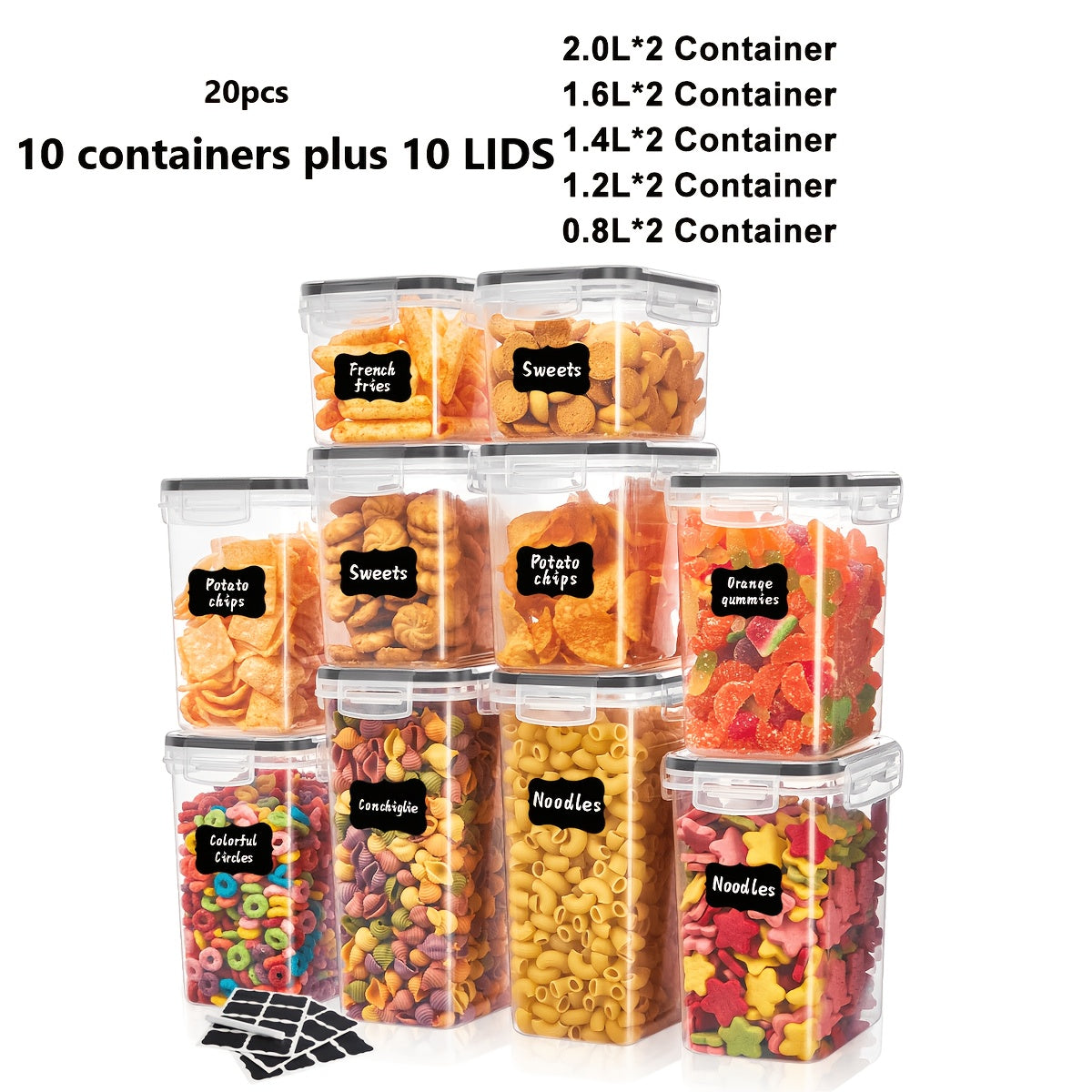 84/20/14pcs Food Storage Tanks, (84/20/14 Jars And 84/20/14 LIDS) Kitchen Storage Boxes, Food Organization, Plastic Can Sets, Suitable for Grains, Pasta, Flour And Sugar, Food Preservation Boxes, Made of And Healthy Materials