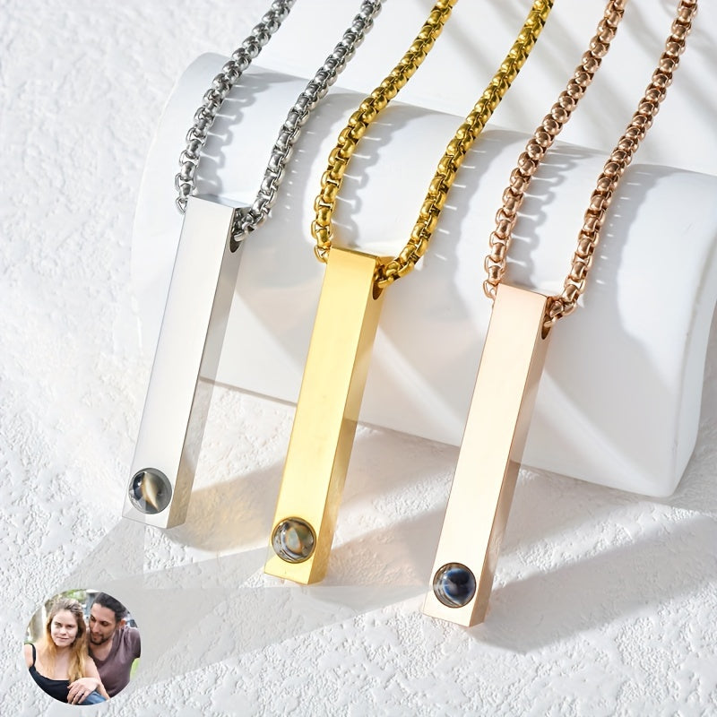 Custom Photo Projection Stainless Steel Necklace, Personalized Fashionable Long Pendant Necklace, The Best Gift for Loved Ones, Pets, Family, and Friends