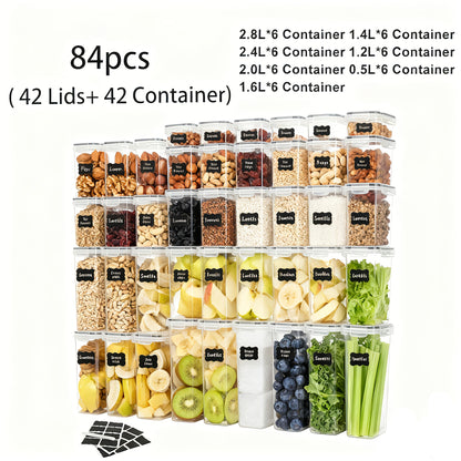 84/20/14pcs Food Storage Tanks, (84/20/14 Jars And 84/20/14 LIDS) Kitchen Storage Boxes, Food Organization, Plastic Can Sets, Suitable for Grains, Pasta, Flour And Sugar, Food Preservation Boxes, Made of And Healthy Materials